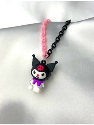 Kuromi Renkli Çocuk Kolyesi - Plastik Pembe Siyah Zincir