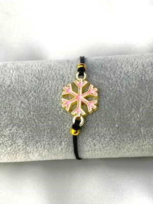 Herşey Nota Gold Detaylı Pembe Kar Tanesi Kristali Bileklik Ayarlanabilir Ipli