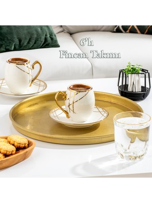 Porsima Solara Altın Yaldızlı 6 Kişilik Fincan Seti 12 Parça Türk Kahvesi Takımı Kahve Fincanı