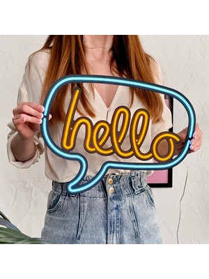 Tol Camp Hello Neon Duvar Dekoru (Tabelası) - Şık Metal Üzerine Neon (Led Işık) Duvar Süsü | 40 cm x 30 cm