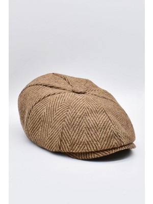 Külah Erkek Kasket Peaky Blinders Balıksırtı Desenli Yün Şapka-Esnek Lastiklil