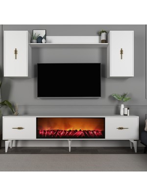 Demonte Decor Sintaa 180 cm Şömineli(B) Tv Ünitesi, KONSOL(KX180) ve Orta Sehpa Salon Takımı