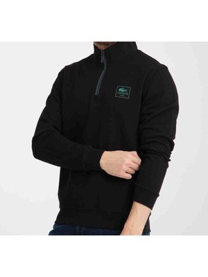 Lacoste Basıc Siyah Regular Fit Dik Yaka Yarım Fermuar