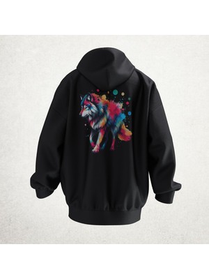 Wolf Tasarımlı Unisex Hoodie