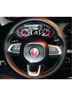 Hasbay Dikişli Direksiyon Kılıfı  Fıat Egea Için Noktalı Deri Gri Dikişli