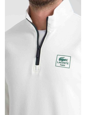 Lacoste Basıc Ekru Yarım Fermuar Dik Yaka Regular Fit