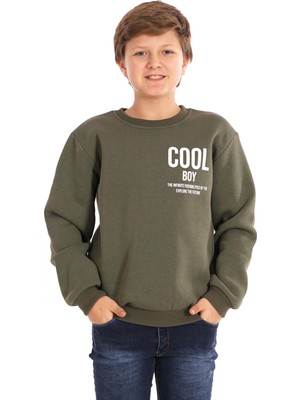 Cool Boy Baskılı Haki Renk Erkek Çocuk Sweat