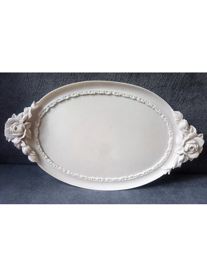 Morlalem Gül Kabartma 39cm Tepsi Silikon Kalıp K-351, Polyester Taş Tozu Alçı Kalıbı