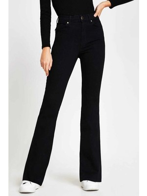Aideen Adenle Nicole Siyah Ispanyol Paça Power Likra Kadın Flare Jean Pantolon