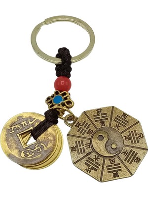 Dünyadan Hediyeler Feng Shui Metal Anahtarlık Şans Parası ve Bagua Ayna No.2