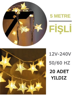 Fırsat Trend 5 Metre 20 Ledli Fişli LED Işık Günışığı Dekor Lambası Yılbaşı Ağacı Işığı Organizasyon LED Işık Sabit Işık
