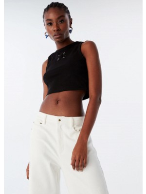 Kadın Nakışlı Dar Kesim Pamuklu Btk Crop Atlet