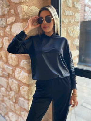 İnci Trend Kadın Uzun Kollu Kapüşonlu Oversize Sweat ve Pantolon Ikili Takım