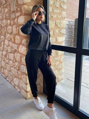 İnci Trend Kadın Uzun Kollu Kapüşonlu Oversize Sweat ve Pantolon Ikili Takım