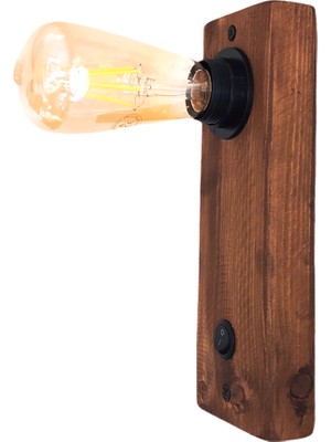 Hü Ma Tasarım ve Aksesuar Açma Kapama Butonlu Doğal Ahşap Edison Rustik Salon Duvar Aplik Kütük Aplik Avize 25 cm