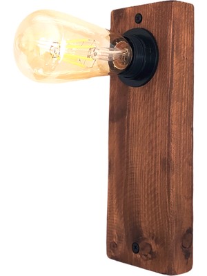 Hü Ma Tasarım ve Aksesuar Doğal Ahşap Edison Rustik Salon Duvar Aplik Kütük Aplik Avize 25 cm