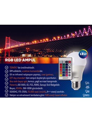 Neo Vista 9W Rgb LED Ampul Renk Değiştiren Uzaktan Kumandalı Dim Edilebilir