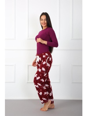 Bayan Welsoft Polar Tek Alt Pijama 210052 Bordo