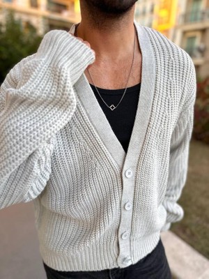 Hırka Triko Örgülü Desenli Örgü Hırka Şal Yaka Tüylenmez Naturel Pamuk Düğmeli Hırka