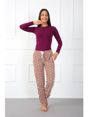 Bayan Welsoft Polar Tek Alt Pijama 210043 Kahve