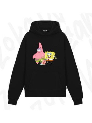 Zoka Wear Spongebob Sünger Bob Kare Pantolon Tasarım Baskılı Kapşonlu Sweatshirt