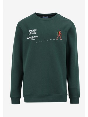 Discovery Expedition Koyu Yeşil Erkek Bisiklet Yaka Relaxed Fit Baskılı Sweatshirt D4WM-SWT3283