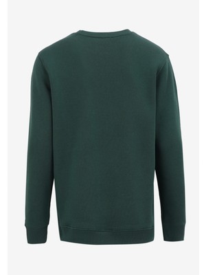 Discovery Expedition Koyu Yeşil Erkek Bisiklet Yaka Relaxed Fit Baskılı Sweatshirt D4WM-SWT3283