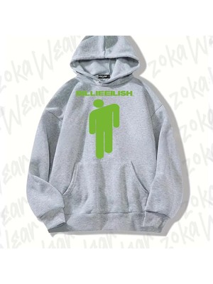 Zoka Wear Gri Billie Eilish Yeşil Tasarım Baskılı Kapşonlu Sweatshirt