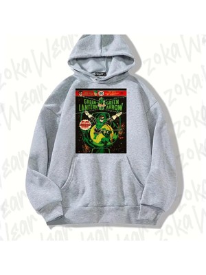 Zoka Wear Gri Green Lantern Tasarım Baskılı Kapşonlu Sweatshirt