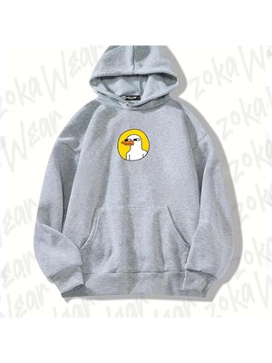 Zoka Wear Gri Martı Tasarım Baskılı Kapşonlu Sweatshirt