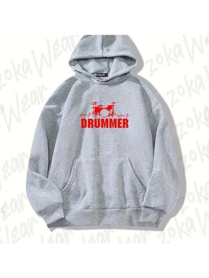 Zoka Wear Gri Bateri V2 Tasarım Baskılı Kapşonlu Sweatshirt