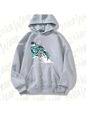 Zoka Wear Gri Motor Sporları   Motor Sports 2 Tasarım Baskılı Kapşonlu Sweatshirt