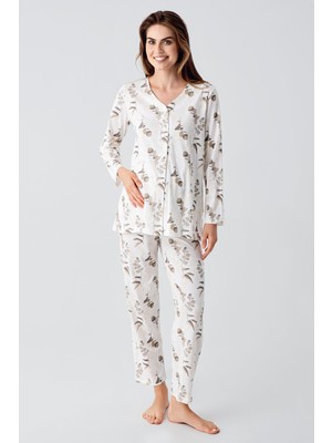 Artış Collection Uzun Kollu Çiçek Desenli Düğmeli Pamuklu Hamile Pijama Takım