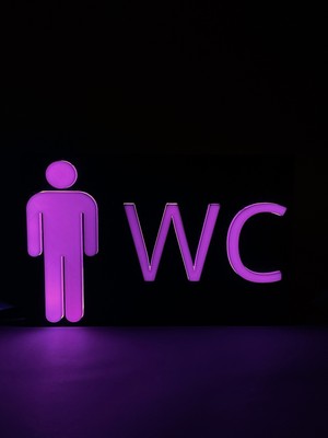 Domini Erkek Wc - Rgb LED Işıklı 3 Boyutlu Tabela - 20CM x 13CM x 2cm (Bluetooth Kontrollü)