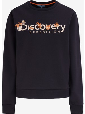 Discovery Expedition Siyah Kadın Bisiklet Yaka Relaxed Fit Baskılı Sweatshirt D4WL-SWT3034