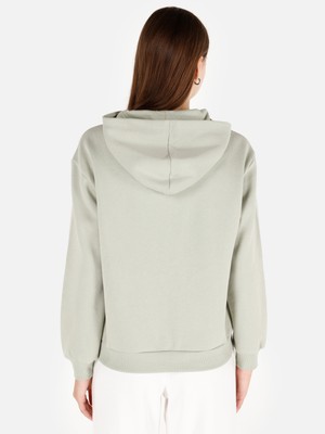 Normal Kesim Kapüşonlu Cepli Yeşil Kadın Sweatshirt CL1070188