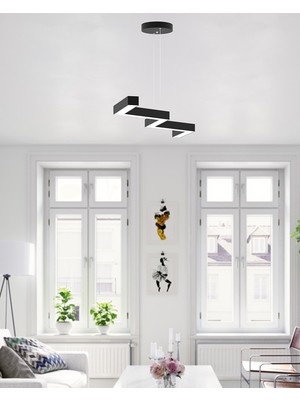 Zigzag ( Siyah Kasa, Beyaz Işık ) Ledli Modern Sarkıt LED Avize