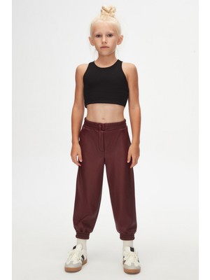 Lovetti Bordo Kız Çocuk Çıtçıtlı Paça Büzgüllü Kışlık Deri Pantolon