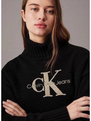 Calvin Klein Jeans Bisiklet Yaka Siyah Erkek Sweatshırt J30J326144BEH Chenılle Monologo Cre