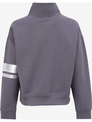 Discovery Expedition Füme Kadın Dik Yaka Crop Top Baskılı Sweatshirt D4WL-SWT3002