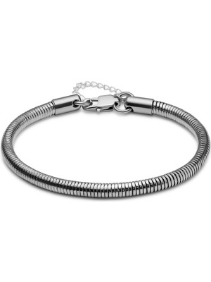Gümüş Renk Unisex Snake Zincir (4 Mm) Çelik Bileklik - 3144