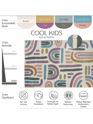 Cool Halı Cool Kids 20 Pastel Çocuk Odası Halısı Hav Toz Vermez Yumuşak Dokulu Bebek Odası Halısı