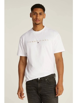 Tommy Hilfiger Reg Erkek Gold Yazalı  Beyaz T-Shirt