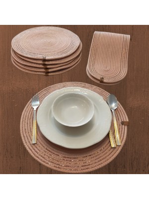 Pudra 6 Kişilik 7parça Amerikan Servis, Hasır Supla Takımı, Tabak ve Bardak Altlığı Seti, Yılbaşı