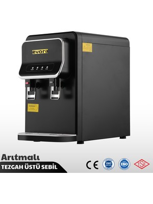 Evora Tezgah Üstü Sıcak Soğuk Arıtmalı Su Sebili Premium 2 Musluklu Siyah Renkli