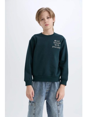 DeFacto Erkek Çocuk Bisiklet Yaka Baskılı Sweatshirt D4344A824WN