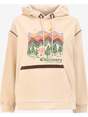 Discovery Expedition Bej Kadın Kapüşon Yaka Loose Fit Baskılı Sweatshirt D4WL-SWT3086