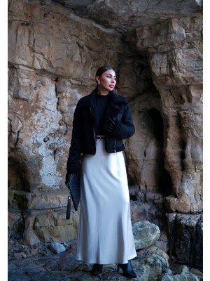 Sindi Moda Peluş Kaplama Süet Crop Kaban 6859
