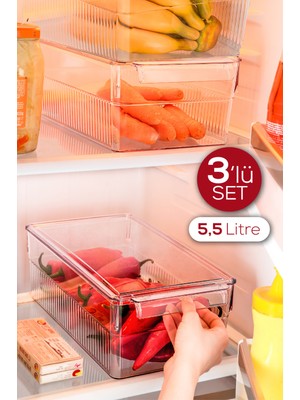 Vienev 3lü 5,5 Litre Kapaklı Midi Buzdolabı Dolapiçi Düzenleyici Organizer