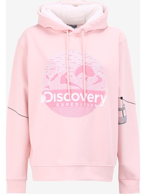 Açık Pembe Kadın Kapüşon Yaka Relaxed Fit Baskılı Sweatshirt D4WL-SWT3001